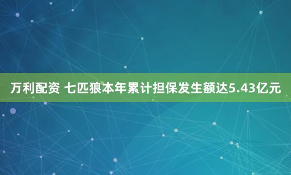 万利配资 七匹狼本年累计担保发生额达5.43亿元
