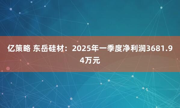 亿策略 东岳硅材：2025年一季度净利润3681.94万元